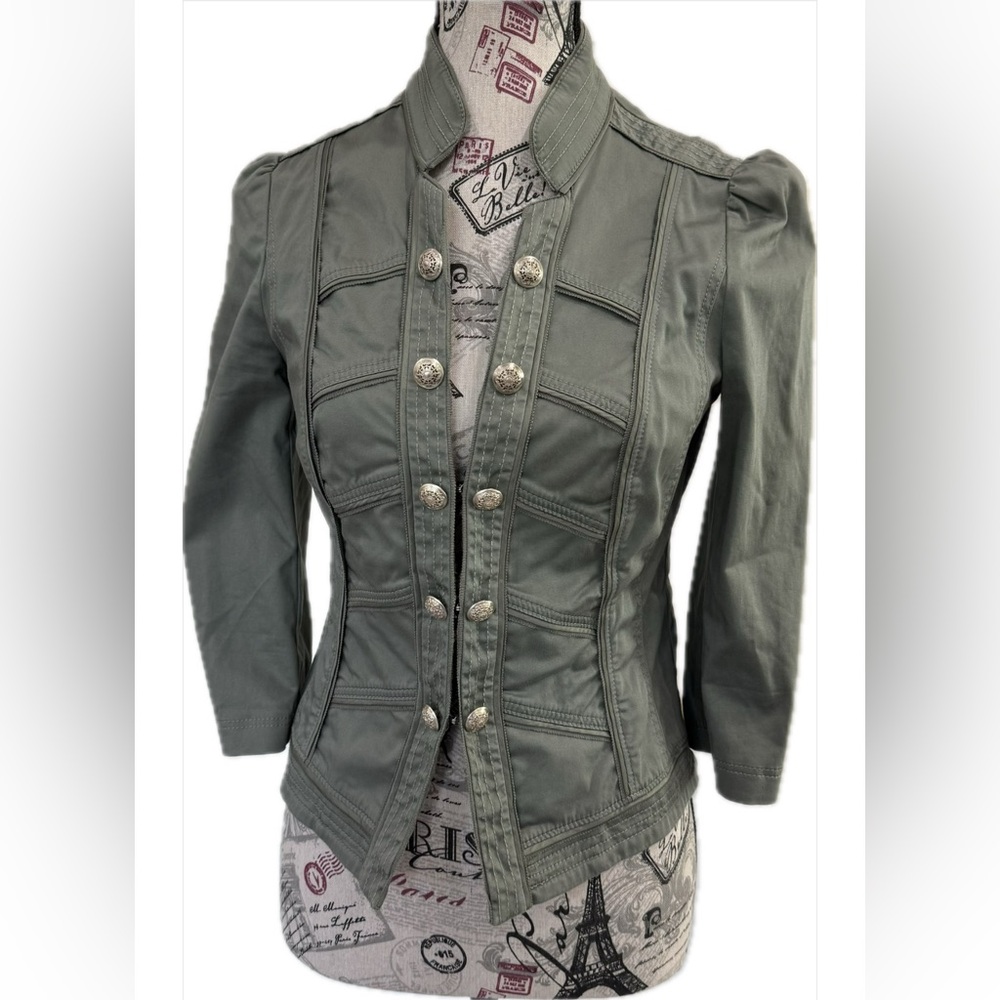 White House Black Market Elegant Olive Button-Down Blazer